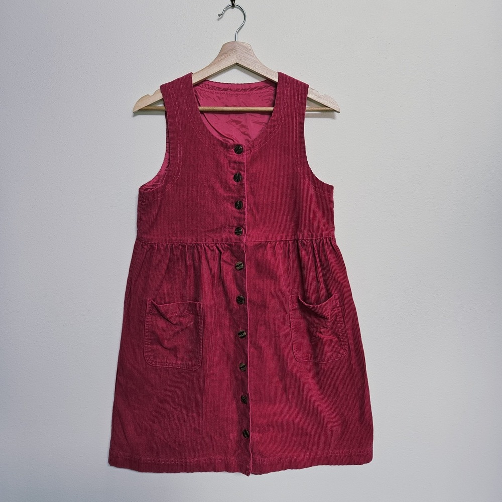Vintage Lands' End Girl's 14 Corduroy Jumper Dress Pink Button Down Sleeveless